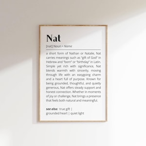 Nat Name Definition Wall Art Positive Name Meaning Personalized Gift for New Mom Baby Shower Printable Poster Typography Nursery Art Decor