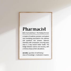 Pharmacist Definition Print Pharmacy Wall Art Pharmacist Gift Minimalist Typography Poster White Coat Ceremony Gift Medical Decor Printable
