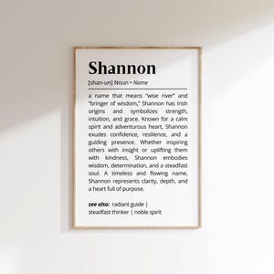 Shanon Name Definition Wall Art Personalized Name Meaning Gift Minimalist Typography Poster Baby Shower Printable Baptism Nursery Art Decor