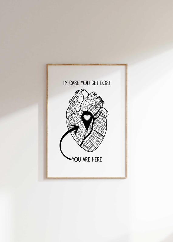 Anatomical Heart Map Art Print | Minimalist Love Gift (digital