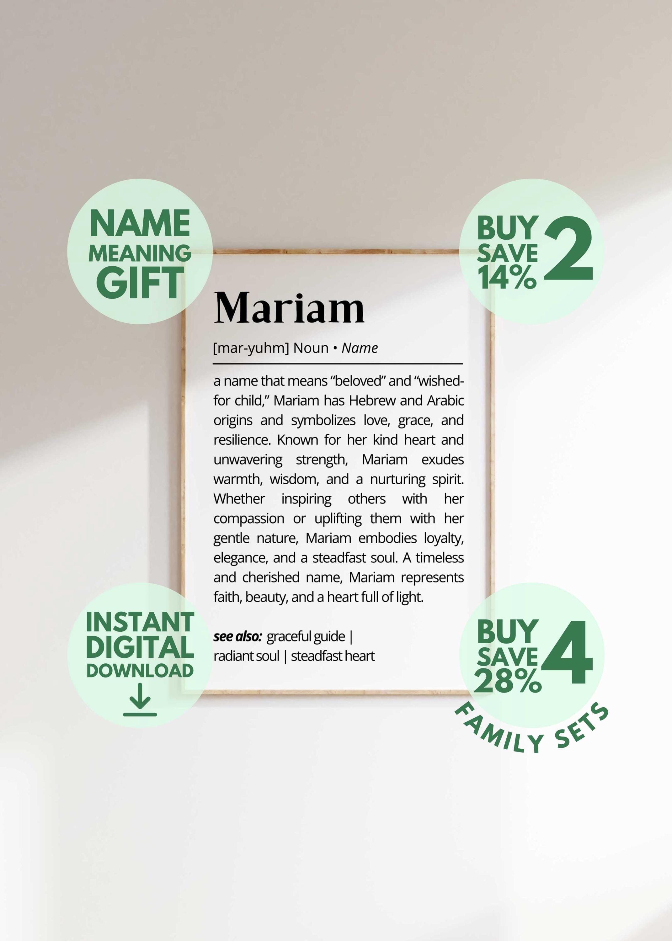Mariam Name Meaning Print | Personalized Gift | Nursery Wall Art ...