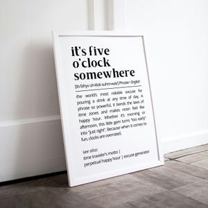 Its Five OClock Somewhere Definition Wall Art Funny Drink Quote Printable Bar Decor Happy Hour Alcohol  Humor Print Digital Download Poster
