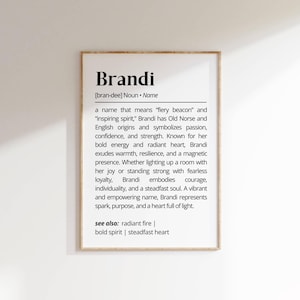 Brandi Name Definition Wall Art Personalized Name Meaning Gift Minimalist Typography Poster Baby Shower Printable Baptism Nursery Art Decor