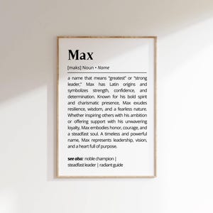 Max Name Meaning Print: Minimalist Personalized Typography Wall Art (Digital Download)