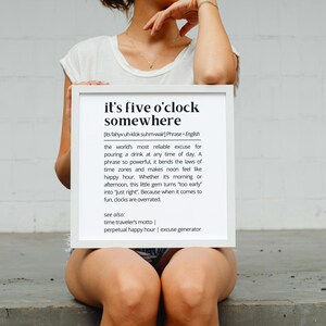 Its Five OClock Somewhere Definition Wall Art Funny Drink Quote Printable Bar Decor Happy Hour Alcohol  Humor Print Digital Download Poster