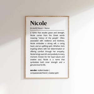 Nicole Name Definition Wall Art Printable Personalized Name Meaning Typography Gift Inspirational Home Decor Unique Gift for Her Family Art
