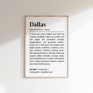 Dallas Name Definition Wall Art Personalized Name Meaning Gift Minimalist Typography Poster Baby Shower Printable Baptism Nursery Art Decor