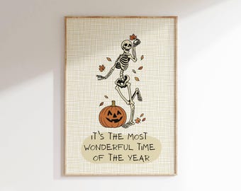 Funny Skeleton Halloween Print: Spooky Pumpkin Jack O' Lantern (Digital Download