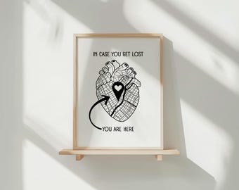 Anatomical Heart Map Art Print | Minimalist Love Gift (digital
