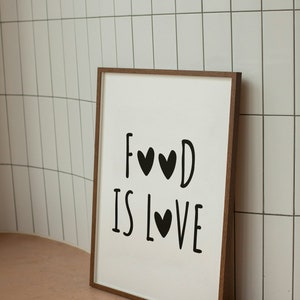 Kitchen Prints Modern Kitchen Decor Food Is Love Trendy Kitchen Wall Art Kitchen Quotes Art Minimalist Cooking Posters Digital Download JPG