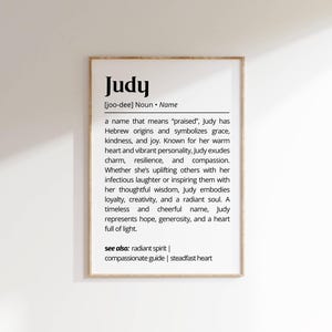 Judy Name Definition Wall Art Minimalist Printable Poster Unique Personalized Gift for Her Modern Typography Name Meaning Birtday Gift Card