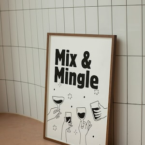 Mix & Mingle, Cocktail Poster, alcoholic posters, poster cocktail, cocktail print, party poster, wall art typography, minimalist wall art