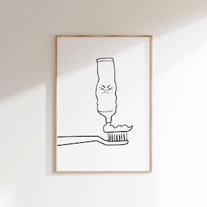 Funny Toothpaste Squeeze Art Minimalist Bathroom Wall Decor Humorous Printable Art for Modern Spaces Quirky Gift Idea for Kids Nursery Decor