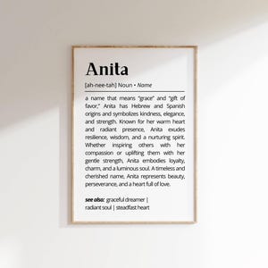 Anita Name Definition Wall Art Personalized Name Meaning Minimalist Typography Poster Baby Shower Printable Gift Baptism Nursery Home Decor