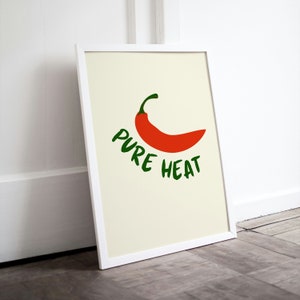 Pure Heat Chili Printable Wall Art, Digital Chili Poster, Downloadable Print, Modern Kitchen Decor, Retro Poster, Food Art, Kitchen Art, Hot