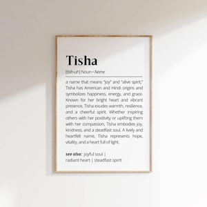 Tisha Name Definition Wall Art Personalized Name Meaning Gift for Her Minimalist Typography Poster Printable Nursery Decor Digital Download