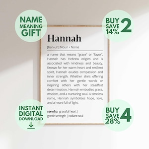 Hannah Name Meaning Print | Personalized Baby Name Sign | Nursery Wall Art Gift for Her | Custom Name Poster (Digital Download)