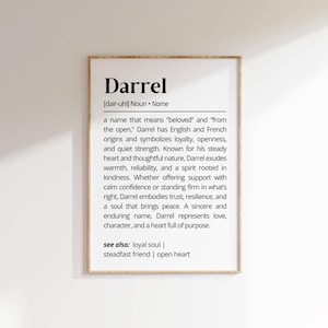 Darrel Name Definition Wall Art Personalized Name Meaning Gift for Him Minimalist Typography Poster Baby Shower Printable Nursery Art Decor