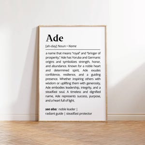 Ade Name Definition Wall Art Personalized Name Meaning Gift Minimalist Typography Poster Baby Shower Printable Baptism Nursery Art Decor