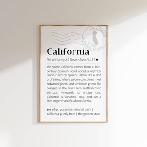 California State Definition Wall Art Printable Golden State Poster California Meaning Heartfelt Print Gift for Her Family Home Roots Decor