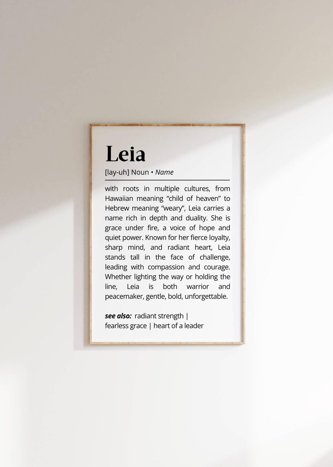 Leia Name Definition Wall Art Personalized Name Meaning Gift for Her ...