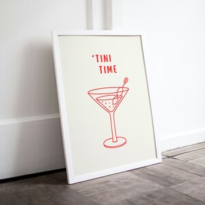Tini Time Print Bar Art Print Minimalist Cocktail Poster Red Bar Cart Wall Art Bar Printable Art Drinks Wall Decor Digital Download 1 Print