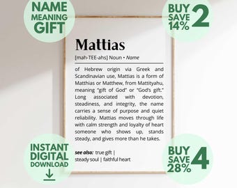 Mattias Name Meaning Print | Personalized Gift | Nursery Wall Art | Instant Digital Download
