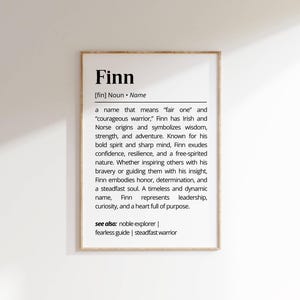 Finn Name Definition Wall Art Personalized Name Meaning Minimalist Typography Poster Baby Shower Printable Gift Baptism Nursery Home Decor