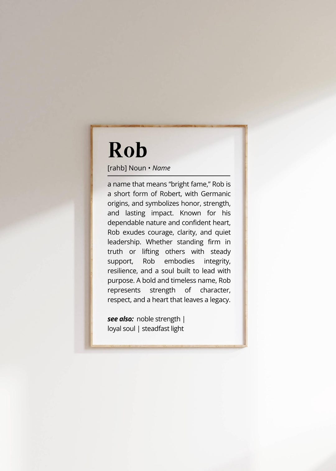 Rob Name Definition Wall Art Personalized Name Meaning Gift for Him ...