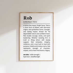 Rob Name Definition Wall Art Personalized Name Meaning Gift for Him Minimalist Typography Poster Baby Shower Printable Nursery Art Decor
