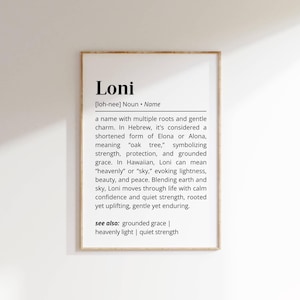Loni Name Definition Wall Art Positive Name Meaning Personalized Gift for New Mom Baby Shower Printable Poster Typography Nursery Art Decor