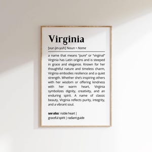 Virginia Name Definition Wall Art Personalized Printable Gift for Her Family Friends Elegant Typography Minimalist Custom Name Print Decor