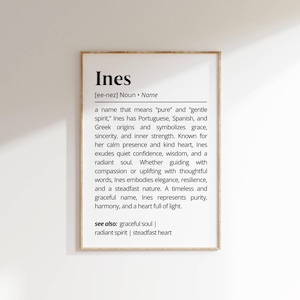 Ines Name Definition Wall Art Personalized Name Meaning Gift Minimalist Typography Poster Baby Shower Printable Baptism Nursery Art Decor