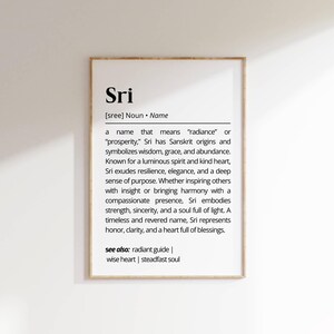 Sri Name Definition Wall Art Personalized Name Meaning Minimalist Typography Poster Baby Shower Gift idea for Baptism Nursery Home Art Decor