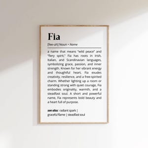 Fia Name Definition Wall Art Personalized Name Meaning Gift Minimalist Typography Poster Baby Shower Printable Baptism Nursery Art Decor