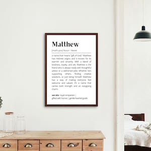 Matthew Name Definition Wall Art Print Personalized Inspirational Decor Gift Name Meaning Modern Minimalist Wall Art Gift Friends & Family