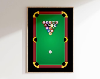 Modern Billiards Pool Table Art Print: Game Room Decor (Digital Download)