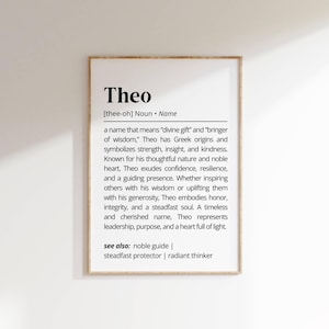 Theo Name Definition Wall Art Personalized Name Meaning Gift Minimalist Typography Poster Baby Shower Printable Baptism Nursery Art Decor