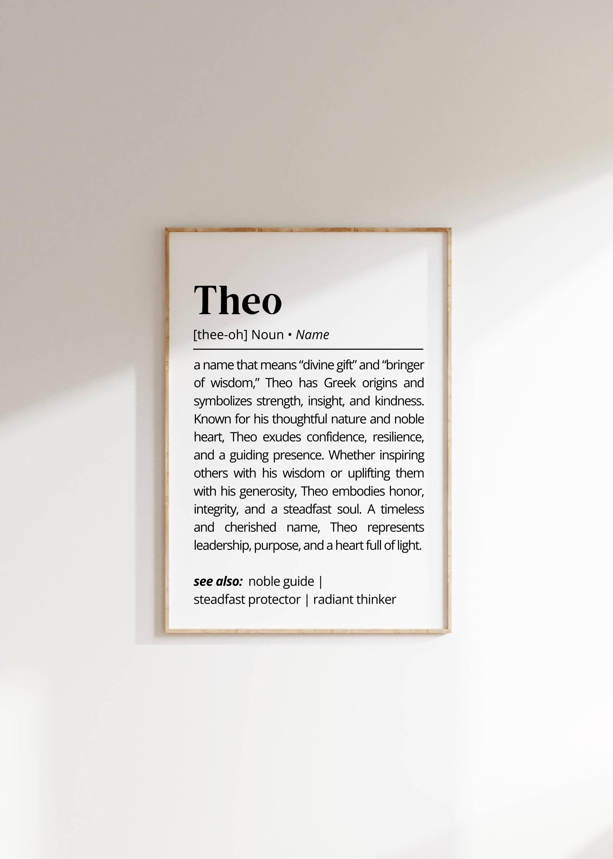 Theo Name Definition Wall Art Personalized Name Meaning Gift Minimalist Typography Poster Baby Shower Printable Baptism Nursery Art Decor