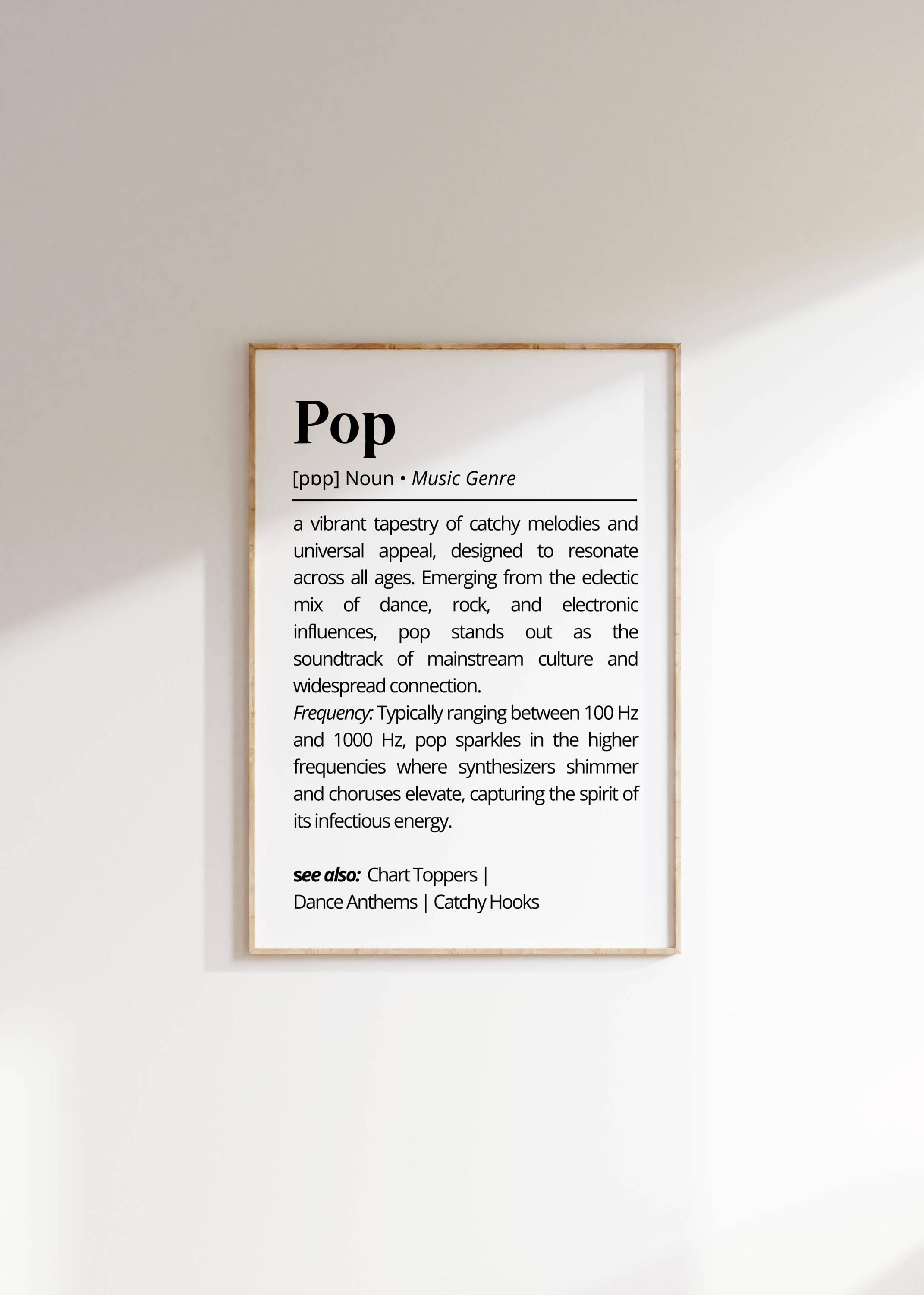 Pop Music Definition Print: Minimalist Typography Art (digital