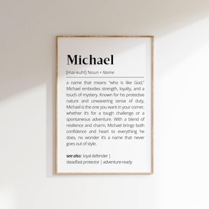 Michael Name Definition Wall Art Personalized Name Meaning Print Positive Name Gift Modern Michael Poster Unique Nursery Decor Typography