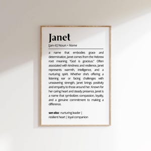Janet Name Definition Wall Art Personalized Gift Printable Name Meaning Gift for Her Minimalist Typography as Art Poster Custom Name Decor