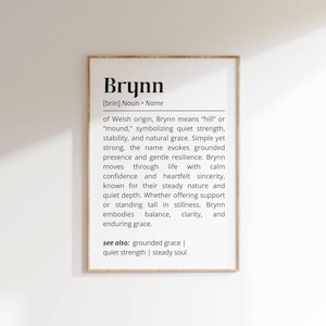 Brynn Name Definition Wall Art Positive Name Meaning Personalized Gift for New Mom Baby Shower Printable Poster Typography Nursery Art Decor