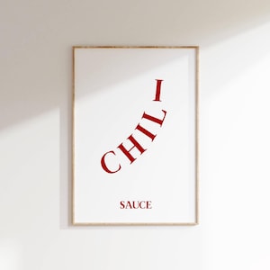 Chili Sauce Typography Print: Minimalist Kitchen Wall Art (Digital Download)
