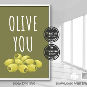Typography Veggie and Fruit Quote Olive You Kitchen Decor Trendy Wall Art Cute Kitchen Quote Art Minimalist Cooking Posters JPG SVG Print