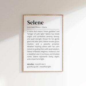 Selene Name Definition Wall Art Personalized Name Meaning Gift Minimalist Typography Poster Baby Shower Printable Baptism Nursery Art Decor
