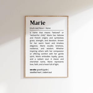 Marie Name Meaning Print: Minimalist Typography, Nursery Decor (Digital Download)