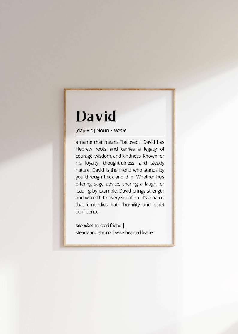 David Name Meaning Print | Personalized Gift | Nursery Wall Art ...