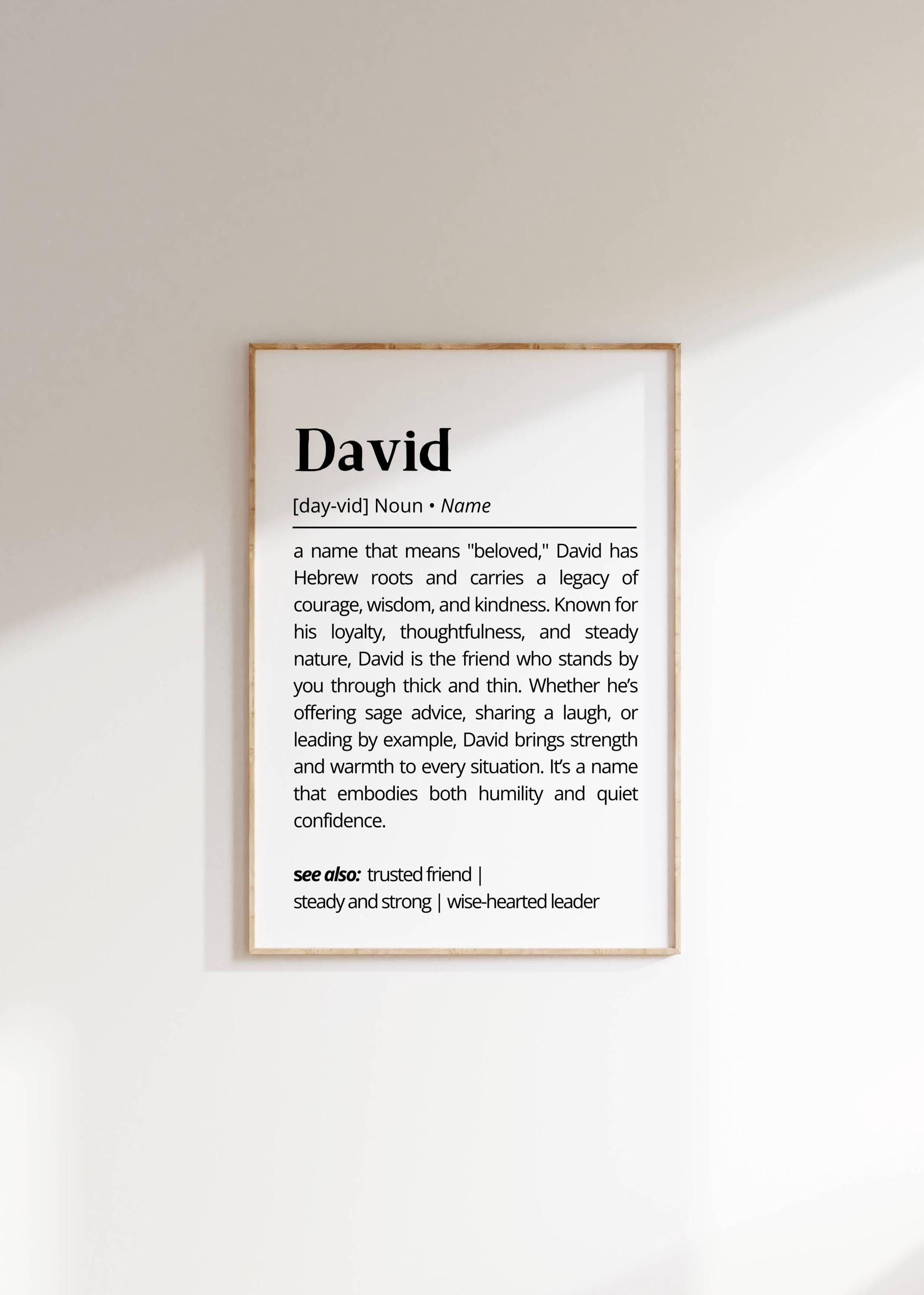 David Name Meaning Print | Personalized Gift | Nursery Wall Art ...
