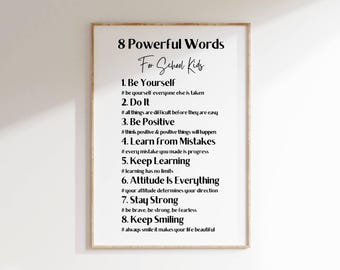 Motivational Kids Classroom Poster: 8 Powerful Words (Digital Download)